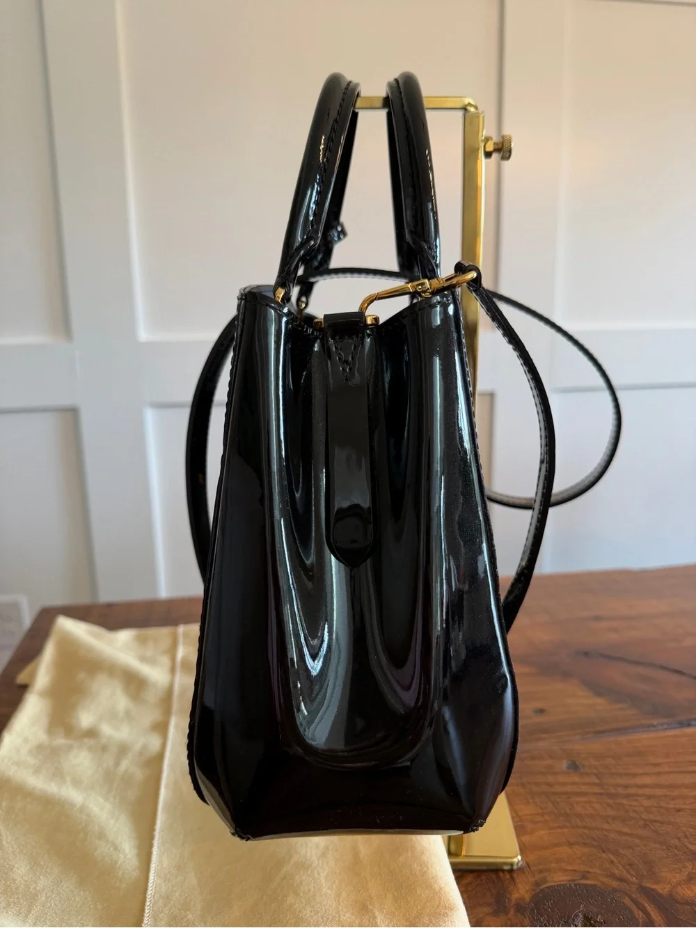 Louis Vuitton Montaigne Vernis Black Patent Leather Satchel